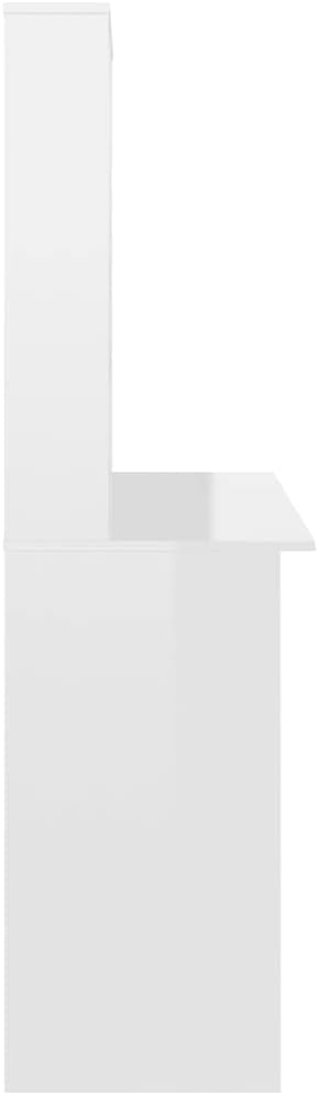 Modern Writing Computer Desk with Shelves and Upper Cabinet, Home Office Desk Writing Study Table PC Desk Workstation for Bedroom, High Gloss White 43.3"x17.7"x61.8" Engineered Wood(B)