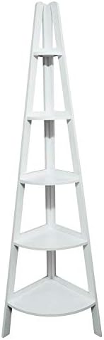 Casual Home 5-Shelf Corner Ladder Bookcase, White (Pack of 1)