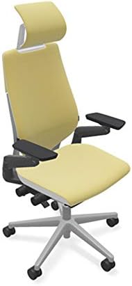 Steelcase Gesture Office Desk Task Chair with Headrest - Cogent Connect Canary Fabric High - Platinum Light Frame