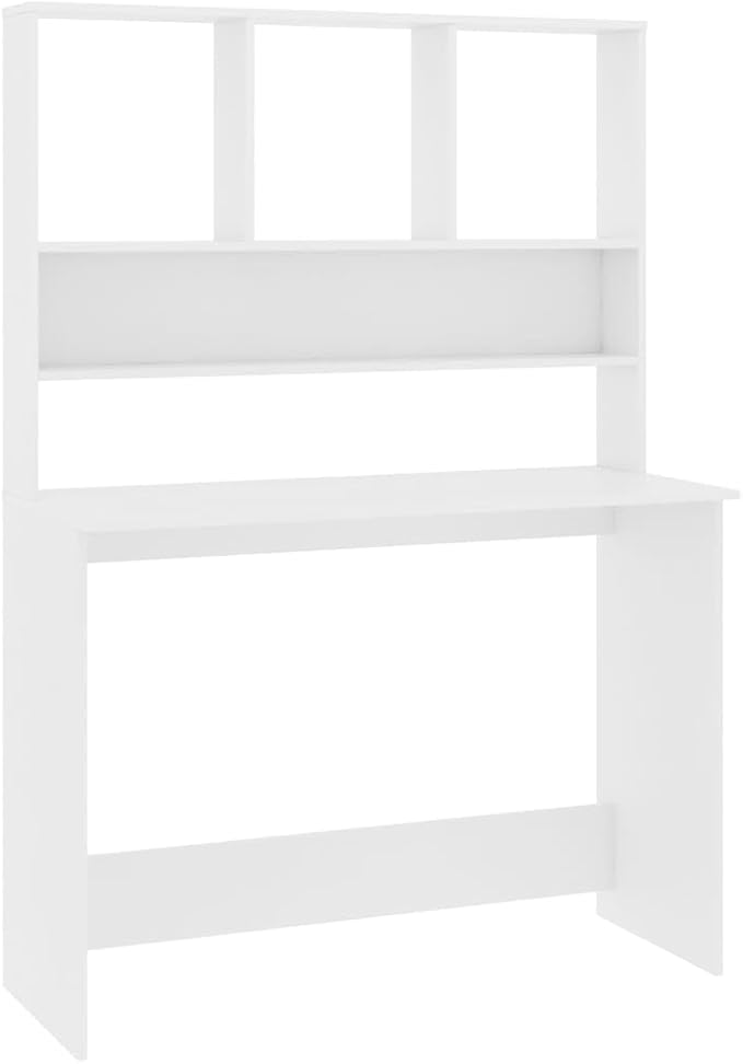 Modern Computer Desk Writing Study Table with Upper Cabinet, Home Office Student Table Laptop PC Writing Desk Home Office Writing Desk, White 43.3"x17.7"x61.8"
