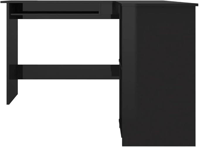 L-Shaped Corner Desk with 2 Open Shelves,Modern Writing Computer Desk, Home Office Desk Writing Study Table PC Desk Workstation, High Gloss Black 47.2"x55.1"x29.5" Engineered Wood(C)
