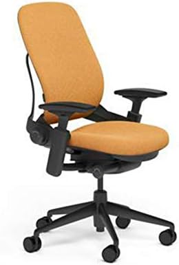 Steelcase Leap Desk Task Chair in Buzz2 5G54 Carrot Fabric - 4-Way Highly Adjustable Arms - Black Frame and Base - Standard Carpet Casters