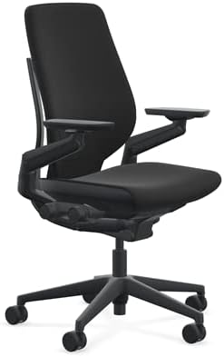 Steelcase Gesture Office Chair - Era Onyx Fabric, High Seat Height, Shell Back, Black on Black Frame, Lumbar Support, and Standard Carpet Casters