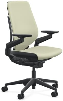 Steelcase Gesture Office Chair - Era Olivine Fabric, High Seat Height, Shell Back, Black on Black Frame, Lumbar Support, and Hard Floor Casters