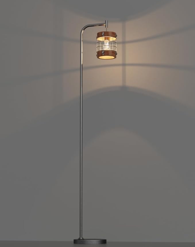 67" Industrial Floor Lamp with Wood & Black Metal Shade, Modern Standing Lamp, Rustic Farmhouse Tall Lamp for Living Room Bedroom Office, 2700K Bulb & Foot Switch Included (BlackSliver+ Wood- FL-2521)