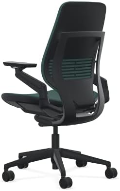Steelcase Gesture Office Chair - Cogent: Connect Peacock Fabric, High Seat Height, Shell Back, Black on Black Frame, Lumbar Support, and Standard Carpet Casters