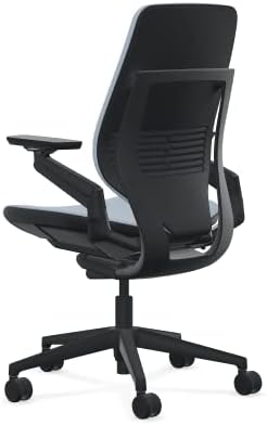 Steelcase Gesture Office Chair - Era Blue Nickel Fabric, Medium Seat Height, Shell Back, Black on Black Frame, Lumbar Support, and Standard Carpet Casters