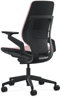 Steelcase Gesture Office Chair - Era Pink Lemonade Fabric, Medium Seat Height, Shell Back, Black on Black Frame, Lumbar Support, and Hard Floor Casters