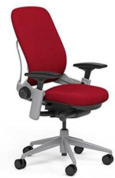 Steelcase Leap Desk Chair in Buzz2 Rouge Red Fabric - 4-Way Highly Adjustable Arms - Platinum Frame and Base - Soft Dual Wheel Hard Floor Casters