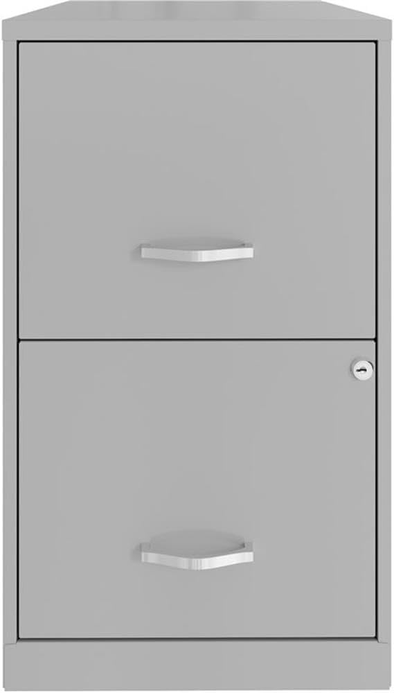 Scranton & Co Modern Metal File Cabinet, 18" D 2-Drawer, Arctic Silver Finish, Lockable High-Side Drawers for Letter-Size Files, Smooth Glide Suspension, Compact Office Storage for Small Spaces