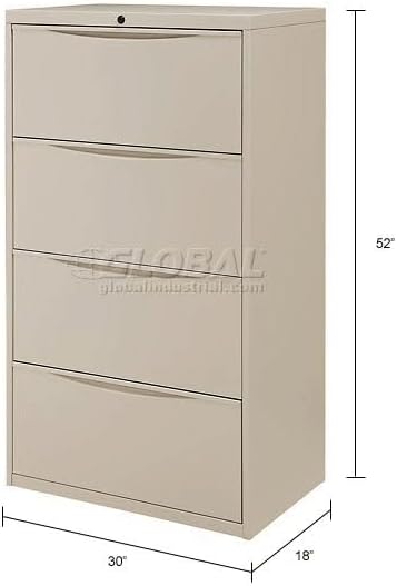 Global Industrial 30" W Premium Lateral File Cabinet, 4 Drawer, Putty
