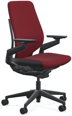 Steelcase Gesture Office Chair - Cogent: Connect Merlot Fabric, High Seat Height, Shell Back, Black on Black Frame, Lumbar Support, and Hard Floor Casters