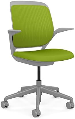 Steelcase Cobi Office Chair: Arms with Soft Arm Caps, Platinum Frame, and Wasabi Fabric with Standard Carpet Casters