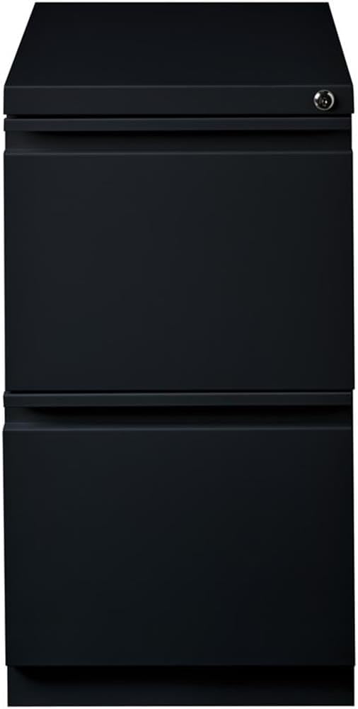BOWERY HILL 20" 2-Drawer Metal Mobile Filing Cabinet, Black Finish, 27.75" H x 15" W x 19.88" D, Commercial Grade with Lock, Hidden Casters, Full Extension Drawers for Office Workspace