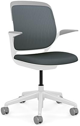 Steelcase Cobi Office Chair: Arms with Soft Arm Caps, White Frame, and Graphite Fabric with Standard Carpet Casters