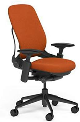 Steelcase Leap Desk Task Chair in Buzz2 5G55 Pumpkin Fabric - 4-Way Highly Adjustable Arms - Black Frame and 7" Tall Seat Height Base - Standard Carpet Casters