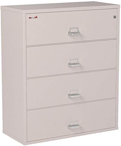 FireKing Fireproof Lateral File Cabinet (4 Drawers, Impact Resistant, Water Resistant), 44" W x 22" D, Platinum, Made in USA