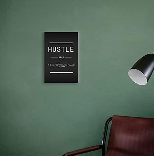 Hustle Verb Inspirational Canvas Wall Art Inspirational Entrepreneur Quotes Canvas Painting Modern Inspiring Poster Framed Art Decoration Home Office Decoration Ready to Hang[12''W X 18''H]