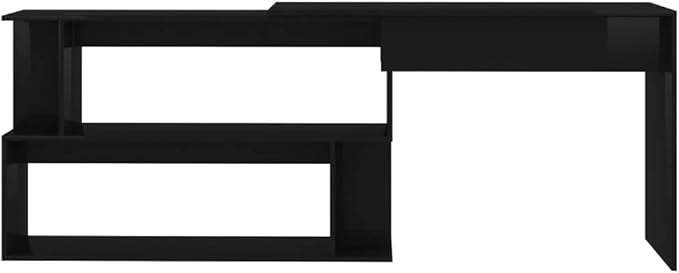 Rotatable Corner Desk Modern Writing Computer Desk, Home Office Desk Writing Study Table PC Desk Workstation for Bedroom, High Gloss Black 78.7"x19.7"x29.9" Engineered Wood(G)
