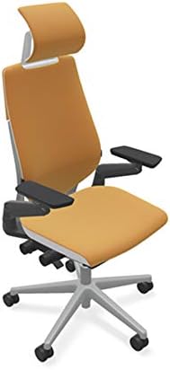 Steelcase Gesture Office Desk Task Chair with Headrest Plus Lumbar Support and Hard Floor Soft Casters Cogent Connect Tangerine Fabric High Platinum Light Frame (Light/Light)
