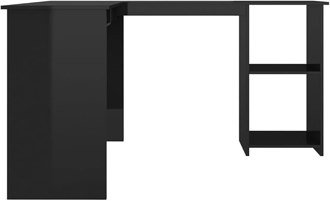 L-Shaped Corner Desk with 2 Open Shelves,Modern Writing Computer Desk, Home Office Desk Writing Study Table PC Desk Workstation, High Gloss Black 47.2"x55.1"x29.5" Engineered Wood(C)
