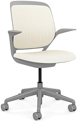 Steelcase Cobi Office Chair: Arms with Soft Arm Caps, Platinum Frame, and Coconut Fabric with Standard Carpet Casters