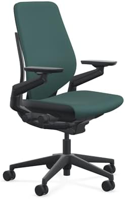 Steelcase Gesture Office Chair - Cogent: Connect Peacock Fabric, High Seat Height, Shell Back, Black on Black Frame, Lumbar Support, and Standard Carpet Casters