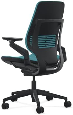 Steelcase Gesture Office Chair - Cogent: Connect Lagoon Fabric, Low Seat Height, Shell Back, Black on Black Frame, Lumbar Support, and Hard Floor Casters