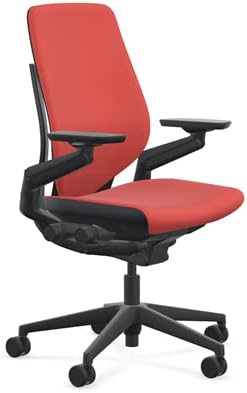 Steelcase Gesture Office Chair - Era Saffron Fabric, Low Seat Height, Shell Back, Black on Black Frame, Lumbar Support, and Hard Floor Casters