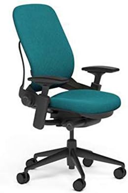 Steelcase Leap Desk Task Chair in Buzz2 5G61 Cyan Fabric - 4-Way Highly Adjustable Arms - Black Frame and 7" Tall Seat Height Base - Soft Dual Wheel Hard Floor Casters