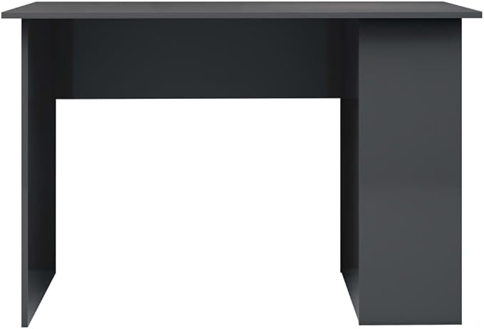 Modern Writing Desk Table with 2 Shelves, Study Computer Desk for Home, High Gloss Gray 43.3"x23.6"x28.7" Engineered Wood(A)