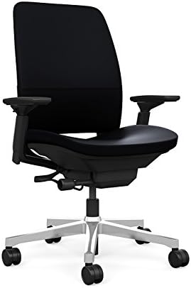 Steelcase Amia Task Chair: Black Frame/Polished Aluminum Base - 4 Way Adjustable Arms - Hard Floor Casters