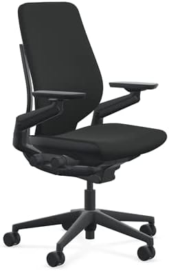 Steelcase Gesture Office Chair - Cogent: Connect Licorice Fabric, Low Seat Height, Shell Back, Black on Black Frame, Lumbar Support, and Hard Floor Casters