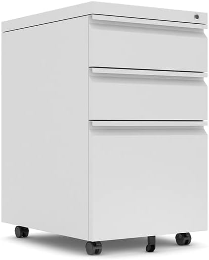 3 Drawer Mobile File Cabinet with Lock, Under Desk Metal Filing Cabinet for Legal/Letter/A4 File, Fully Assembled Except Wheels (White)