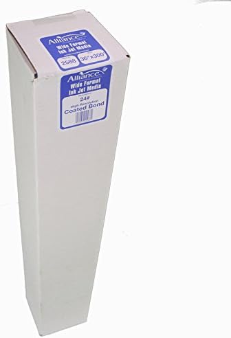 Alliance Wide Format Paper 36" x 300" High Resolution Ink Jet Media Coated Bond Rolls 96 Bright with 2" core For Aqueous and Latex Printers. 1 Roll per Carton 24 LB
