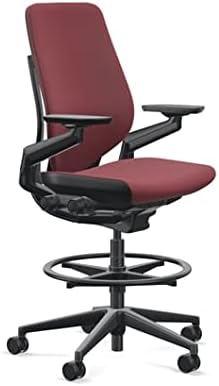 Steelcase Gesture 442 Stool Chair - Cogent: Connect Merlot Fabric, Wrapped Back, Light on Light Frame, Wheels for Hard Flooring