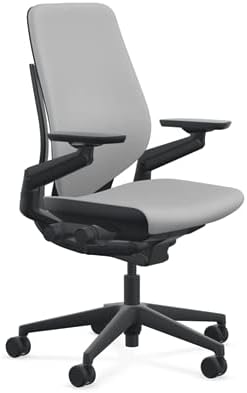 Steelcase Gesture Office Chair - Cogent: Connect Nickel Fabric, Low Seat Height, Shell Back, Black on Black Frame, Lumbar Support, and Hard Floor Casters
