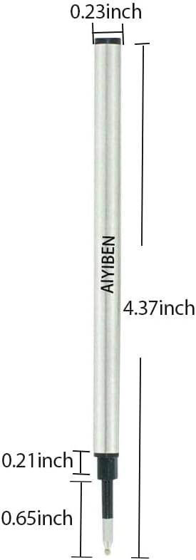 4.37 inch Rollerball Pen Refills, Roller Ball Fine Point 0.5mm, Black Ink Refill Pack of Replaceable Pen Refills Medium Point (6 Pack)