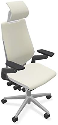 Steelcase Gesture Office Desk Task Chair with Headrest Plus Lumbar Support and Hard Floor Soft Casters Cogent Connect Coconut Fabric High Platinum Light Frame (Light/Light)