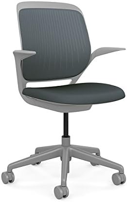 Steelcase Cobi Office Chair: Arms with Soft Arm Caps, Platinum Frame, and Graphite Fabric with Standard Carpet Casters