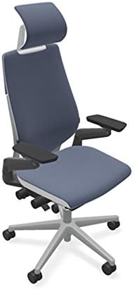 Steelcase Gesture Office Desk Task Chair with Headrest Cogent Connect Blueprint Fabric Low Platinum Light Frame (Light/Light)