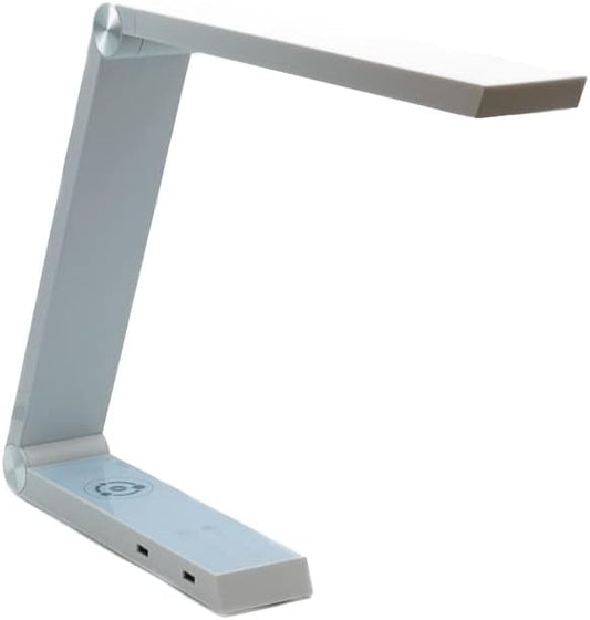 Multifunctional LED Desk Lamp with Dimmable Touch Controls, 15 Adjustable Light Settings, Wireless Charger, Dual USB Ports with Modern Minimalist Design for Bed and Living Rooms (Silver)