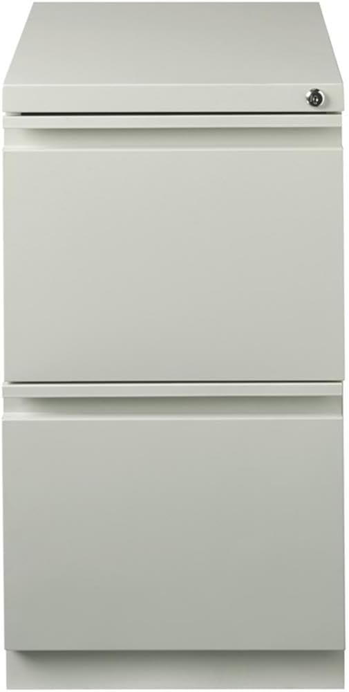 BOWERY HILL Mobile Pedestal Filing Cabinet, 2-Drawer File/File Configuration, Stainless Steel Metal, Light Gray Finish, 27.75" H x 15" W x 19.88" D, Lockable, Letter-Size Files, Office Storage