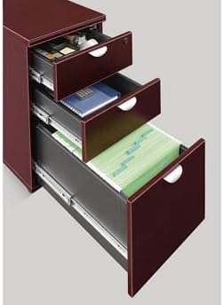 NBF 16" W Office Files Pedestal Cabinet - Three Drawer File Cabinet with Lock - Mahogany Laminate Office Filing Cabinets - Esquire Modern Mobile File Cabinet Document Storage (22" D x 16" W x 28" H)