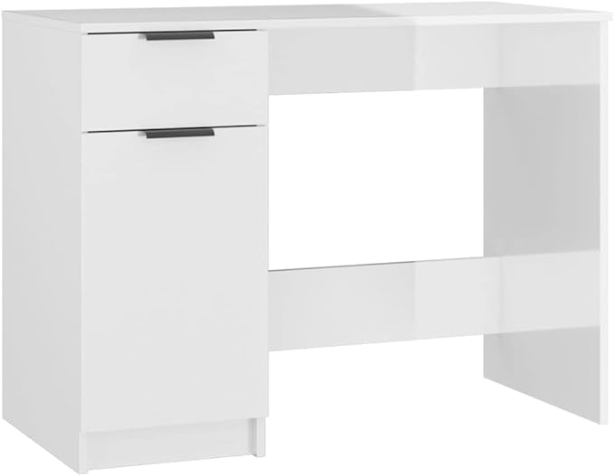 Computer Writing Desk,Sturdy Home Office Desk,Reception Desk,for Bedroom, Living Room, Study,Desk High Gloss White 39.4"x19.7"x29.5" Engineered Wood