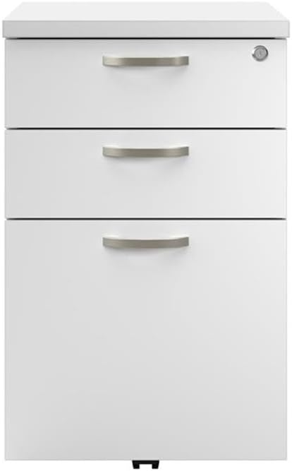 Bush Business Furniture Office in an Hour 3 Drawer Rolling File Cabinet in Pure White | Mobile Under Desk Drawers for Letter, Legal, and A4-Size Document Storage