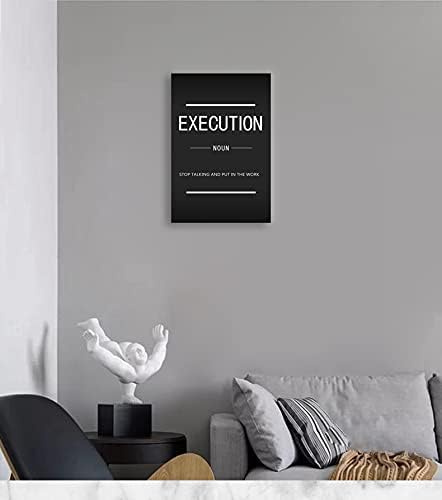 Inspirational Canvas Wall Art Execution Noun Printed Artwork Modern Inspirational Entrepreneur Quotation Poster Home Decor Living Room Office Stretching Frame Ready to Hang[12''W X 18''H]