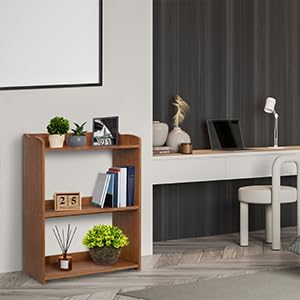 Narrow Bookcase by Natural Wood, 4 Tier Bookshelf, Small Book Shelves Freestanding Display Storage Shelves. Open Bookshelf for Bedroom, Living Room and Office (Brown, 3 Tier Simple)
