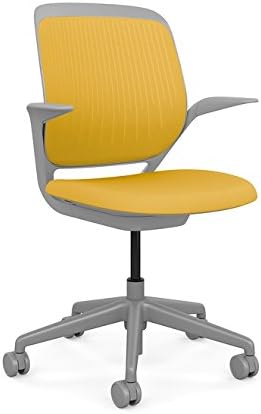 Steelcase Cobi Office Chair: Arms with Soft Arm Caps, Platinum Frame, and Tumeric Fabric with Standard Carpet Casters