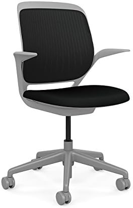 Steelcase Cobi Office Chair: Arms with Soft Arm Caps, Platinum Frame, and Licorice Fabric with Standard Carpet Casters